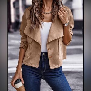 Waterfall Flap Pocket Suedette Jacket New Gold Buttons Size Medium